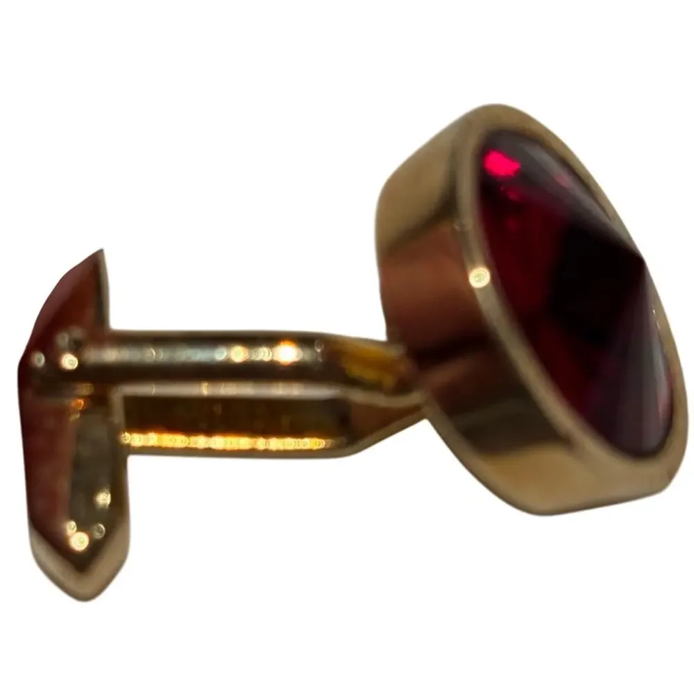 Vintage Mid Century Gold Cufflinks Red Tivoli Style Stones Signed West Germany